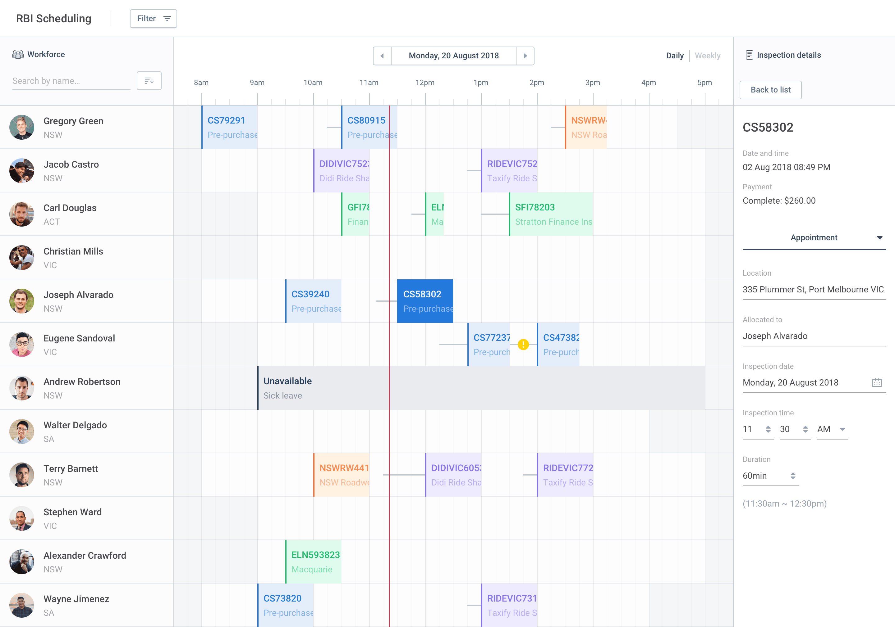 Daily view - job summary